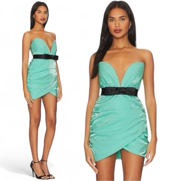 Superdown Lexi Sweetheart Mini Dress in Teal Size XS NWT Mermaid Blue Bow - Picture 1 of 14